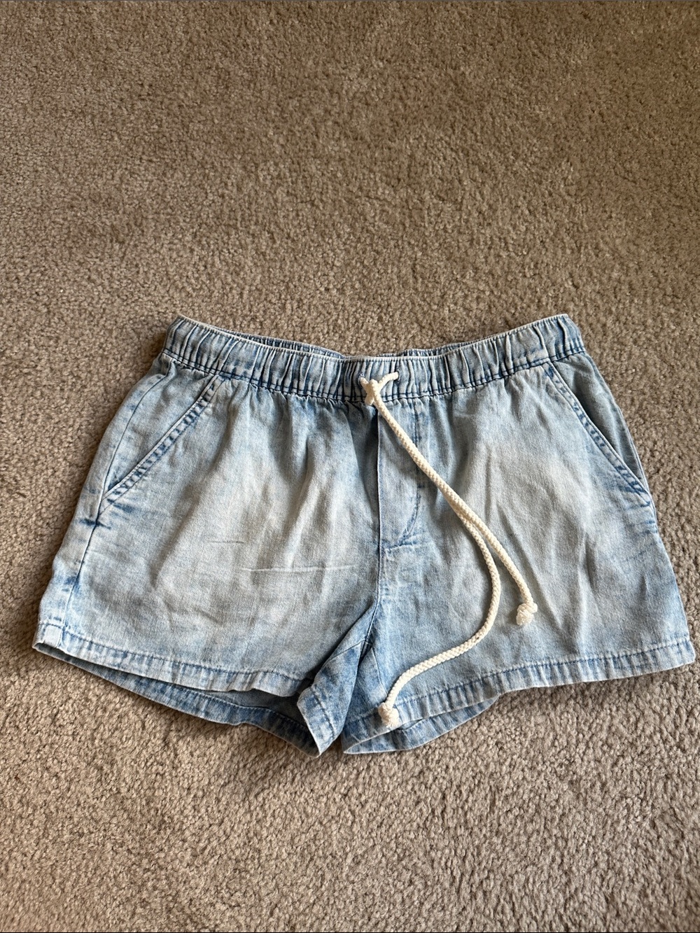 aerie Light Wash Denim Drawstring Shorts